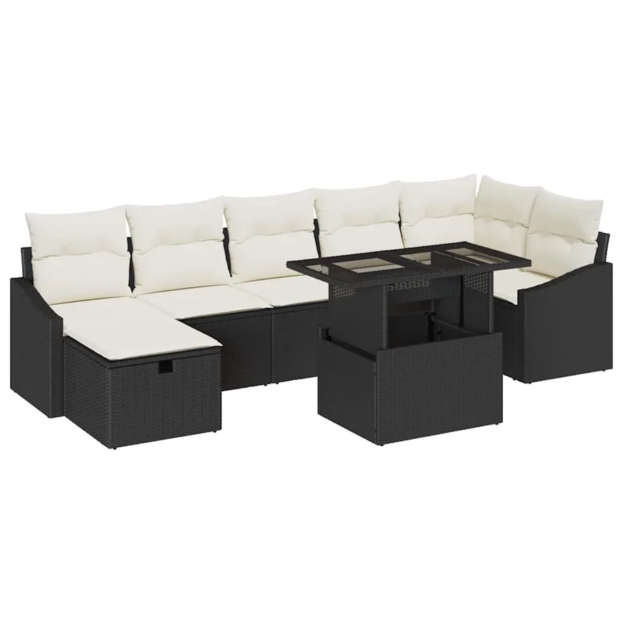 Ensemble de canapé de jardin 8 pcs Noir polyrotin - 2