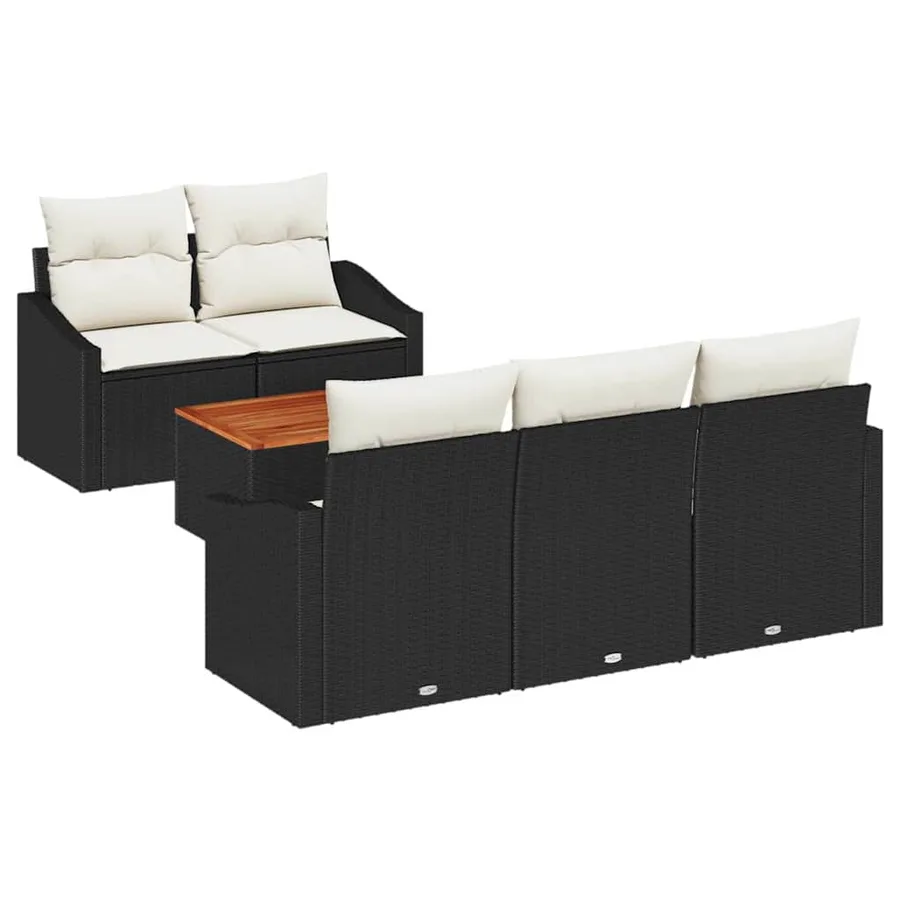 Ensemble de canapé de jardin 6 pcs Noir et Crème polyrotin - 2