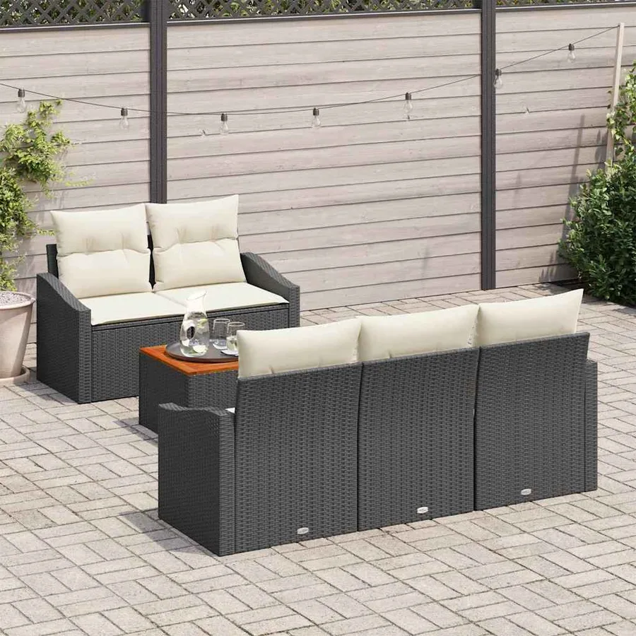 Ensemble de canapé de jardin 6 pcs Noir et Crème polyrotin - 3