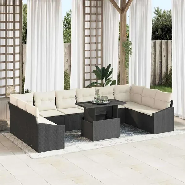 Ensemble de canapé de jardin avec coussin 11 pcs Noir et Crème