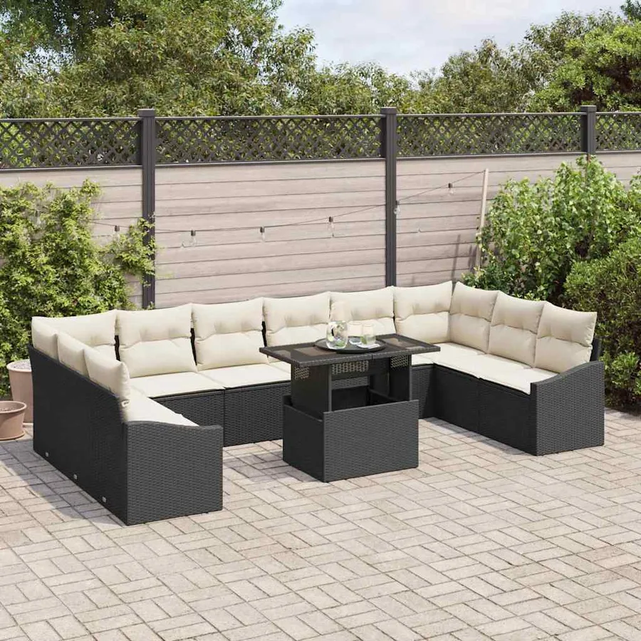 Ensemble de canapé de jardin avec coussin 11 pcs Noir et Crème - 3