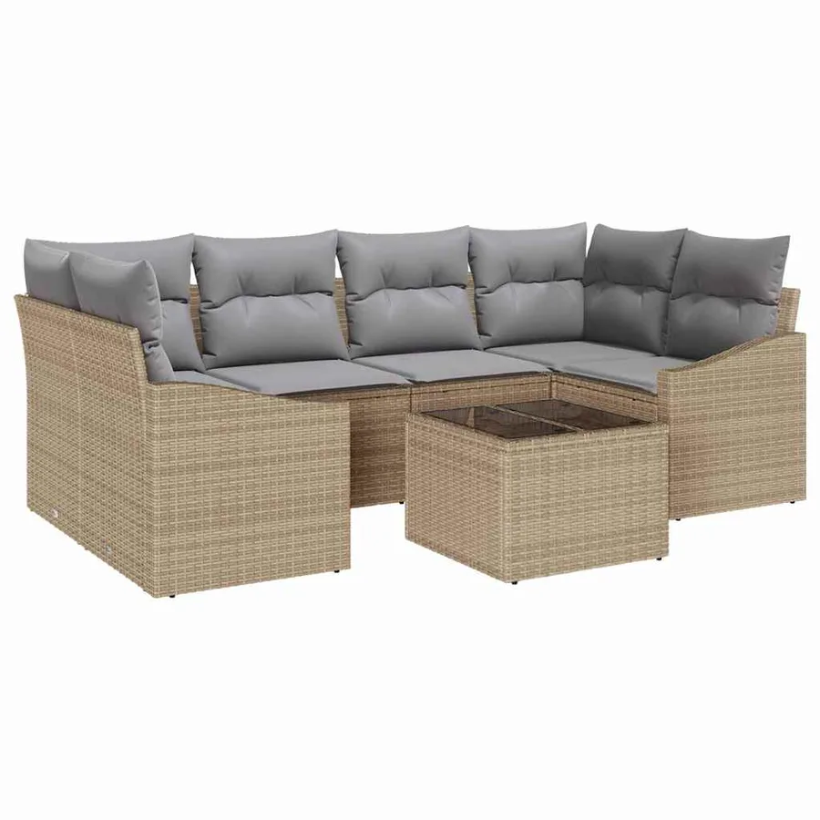 Ensemble de Canapés avec coussin 7 pcs Beige et gris polyrotin - 2