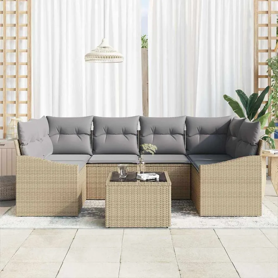 Ensemble de Canapés avec coussin 7 pcs Beige et gris polyrotin - 3