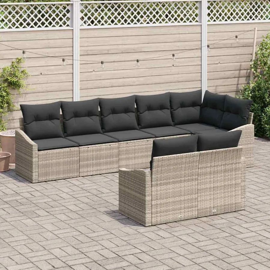 Ensemble de canapé de jardin 8 pcs Gris clair polyrotin - 3