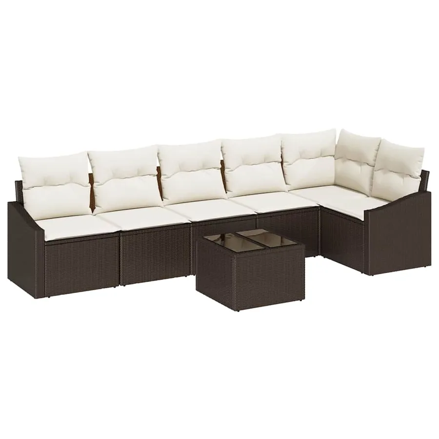 Ensemble de canapé de jardin 7 pcs Marron et Crème polyrotin - 2