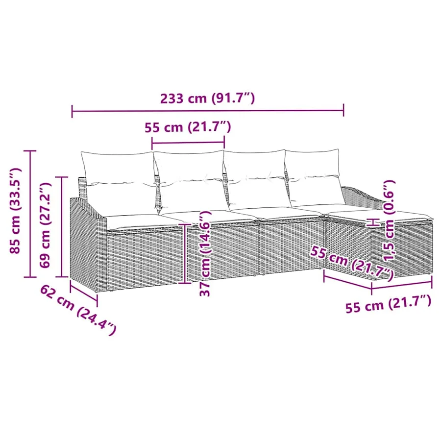 Ensemble de Canapés avec coussin 5 pcs Gris clair polyrotin - 12