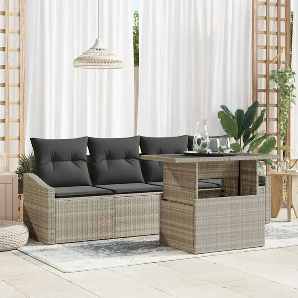 Ensemble de canapé de jardin 5 pcs Gris clair Poly rotin