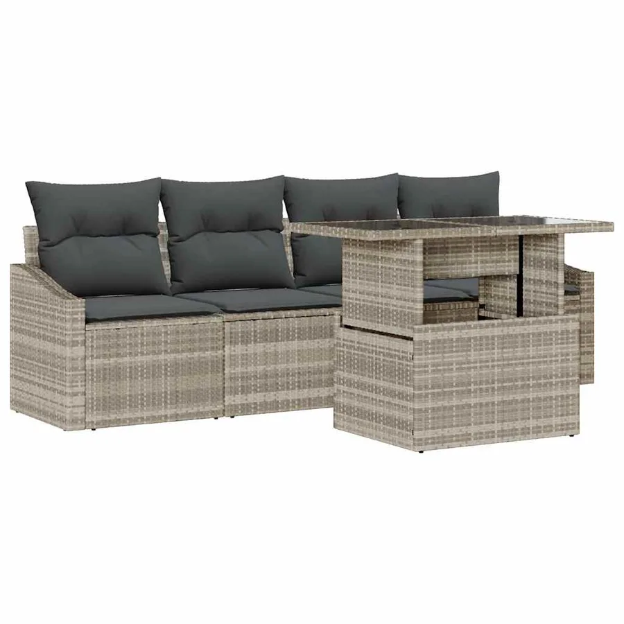 Ensemble de canapé de jardin 5 pcs Gris clair Poly rotin - 2