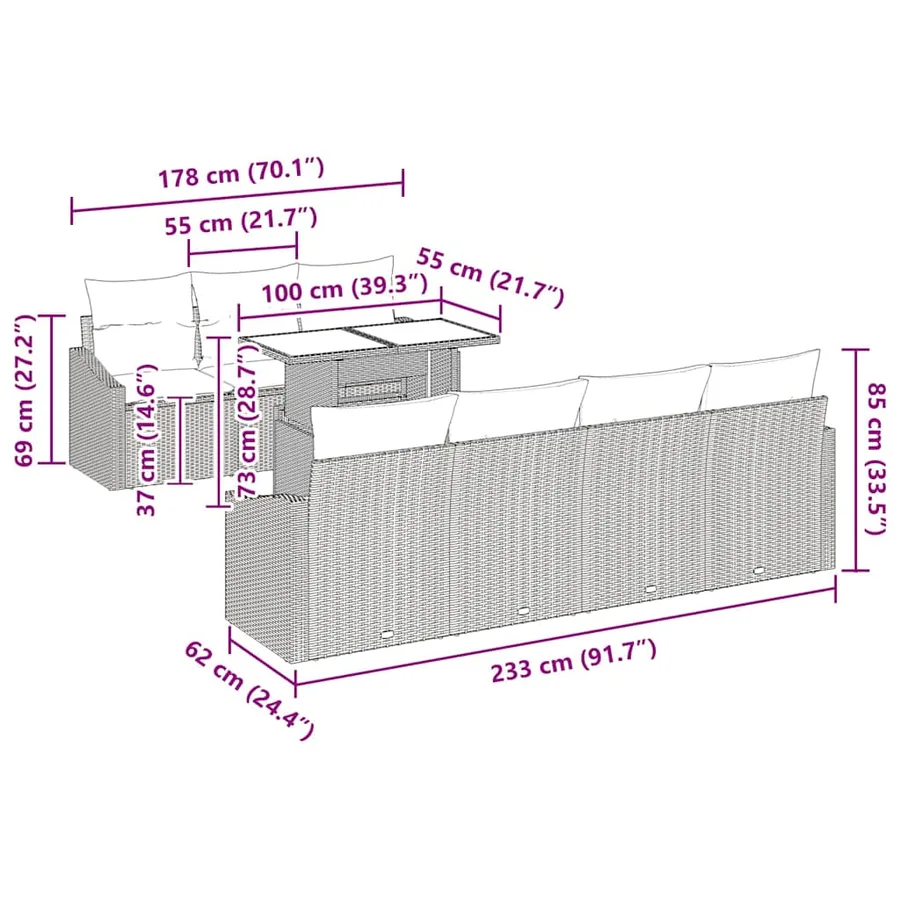 Ensemble de canapé de jardin 8 pcs Gris clair polyrotin - 13