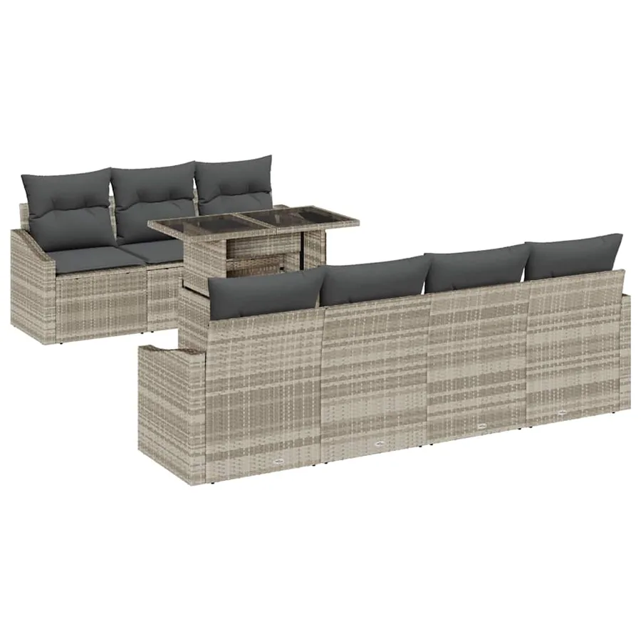 Ensemble de canapé de jardin 8 pcs Gris clair polyrotin - 2