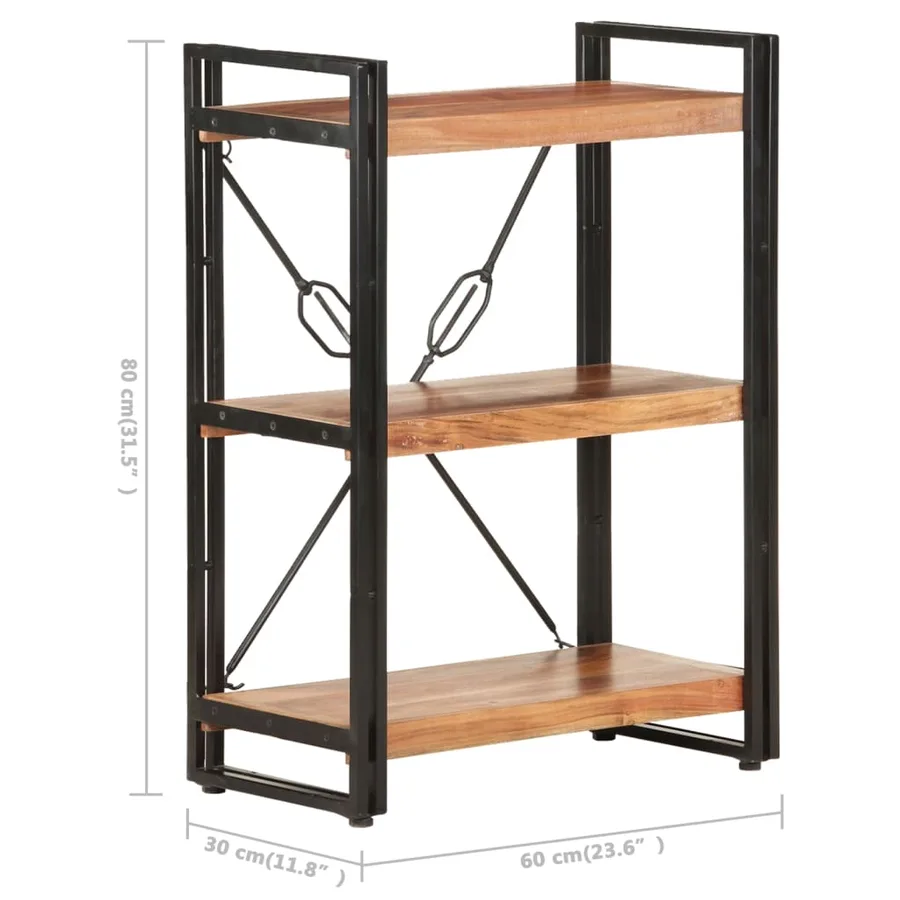 Bibliothèque à 3 niveaux 60x30x80 cm Bois d'acacia massif - 5