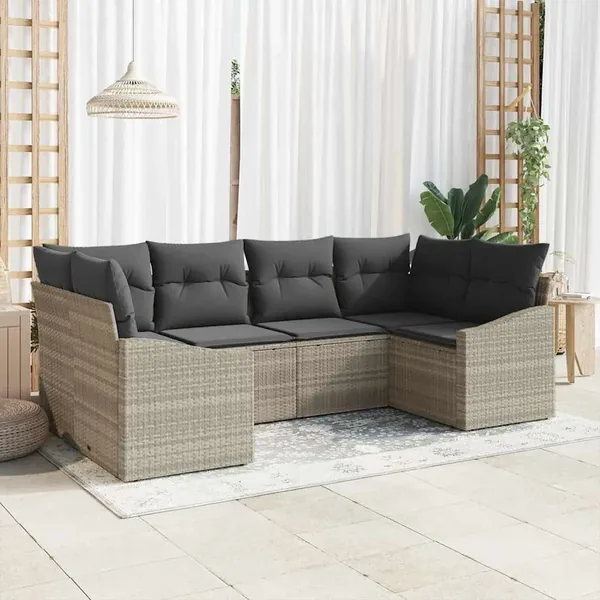 Ensemble de canapé de jardin 6 pcs Gris clair polyrotin