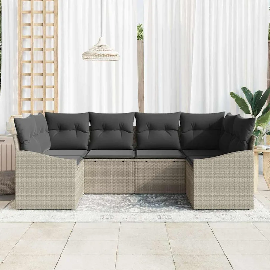 Ensemble de canapé de jardin 6 pcs Gris clair polyrotin - 3