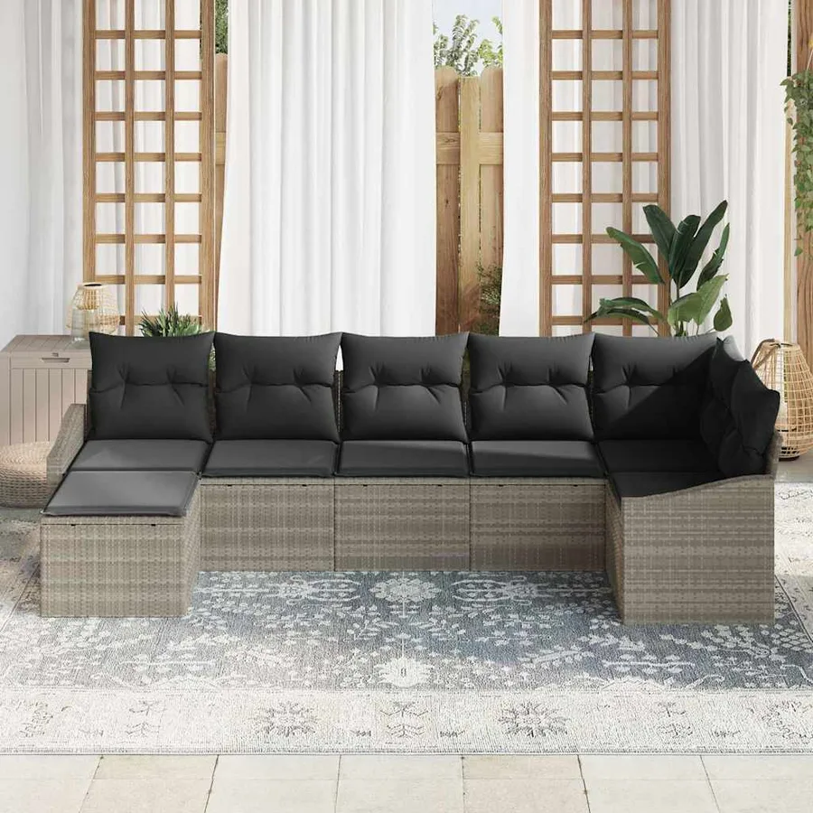 Ensemble de canapé de jardin 7 pcs Gris clair polyrotin - 3