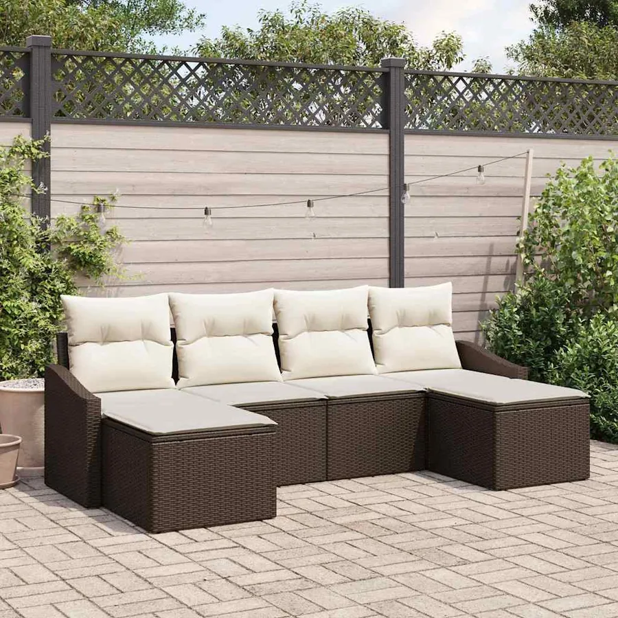 Ensemble de salle à manger pour jardin 6 pcs Marron et Crème