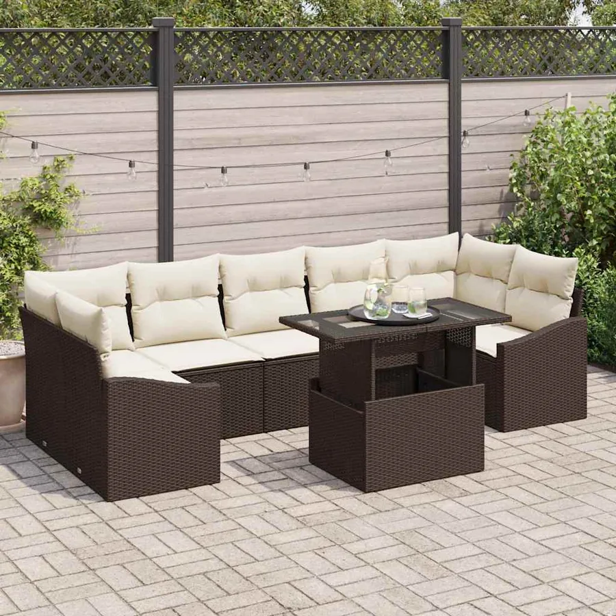 Ensemble de canapé de jardin 8 pcs Marron Poly rotin