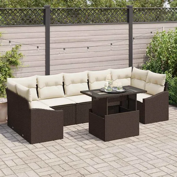 Ensemble de canapé de jardin 8 pcs Marron Poly rotin