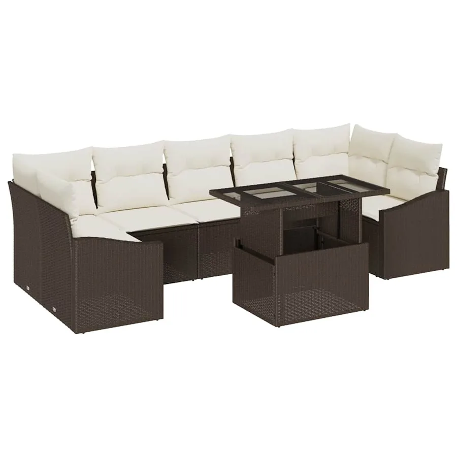Ensemble de canapé de jardin 8 pcs Marron Poly rotin - 2