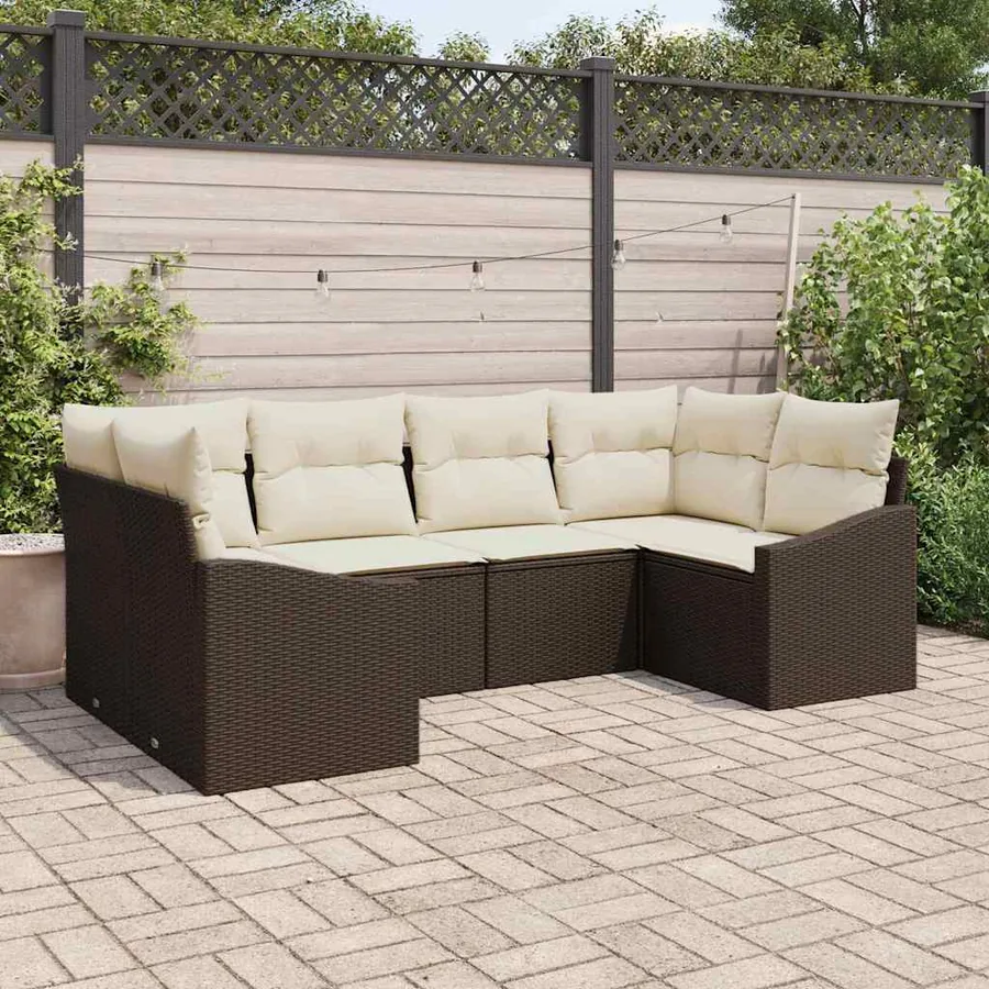 Ensemble de canapé de jardin 6 pcs Marron et Crème polyrotin