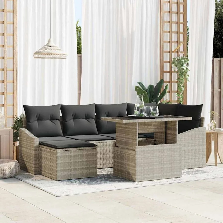 Ensemble de canapé de jardin 7 pcs Gris clair et gris foncé