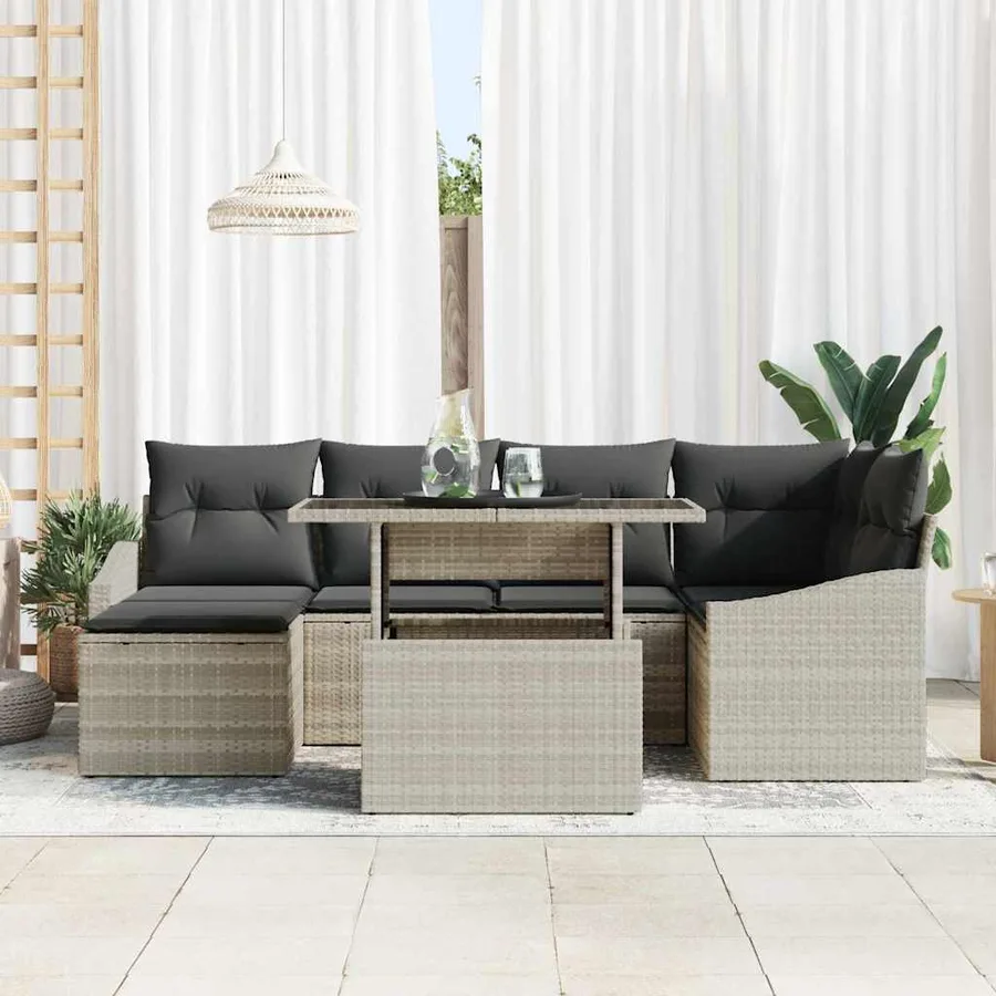 Ensemble de canapé de jardin 7 pcs Gris clair et gris foncé - 3