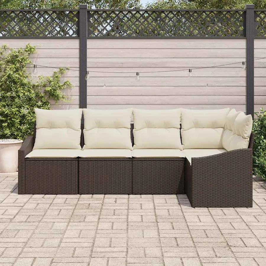 Ensemble de canapé de jardin 5 pcs Marron et blanc polyrotin - 3