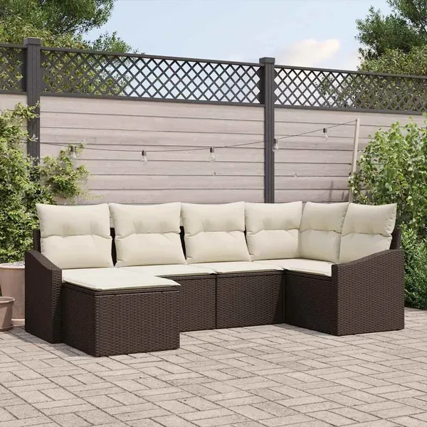 Ensemble de salle à manger pour jardin 6 pcs Marron et Crème