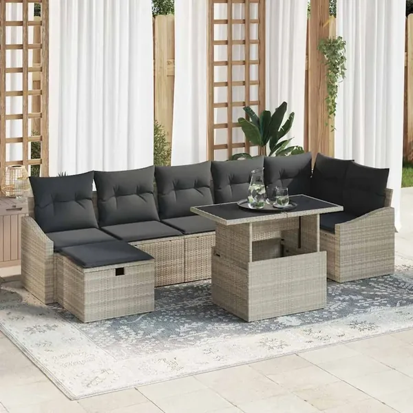 Ensemble de canapé de jardin 8 pcs Gris clair polyrotin