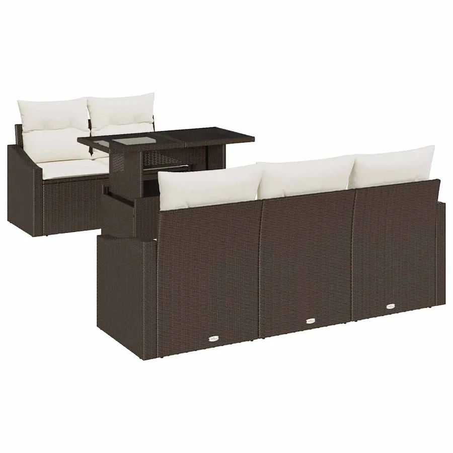 Ensemble de canapé de jardin 6 pcs Marron polyrotin - 2
