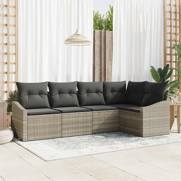 Ensemble de canapé de jardin 5 pcs Gris clair polyrotin
