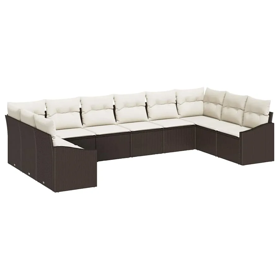 Ensemble de canapé de jardin 10 pcs Marron et Crème polyrotin - 2
