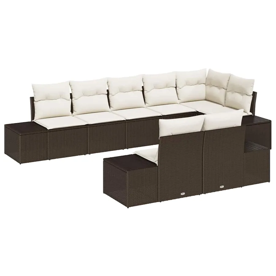 Ensemble de canapé de jardin 8 pcs Marron et Crème polyrotin - 2
