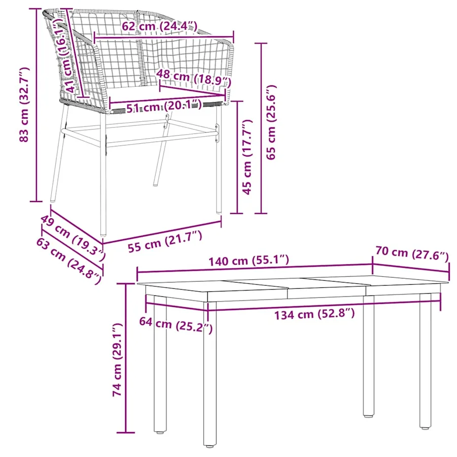 Ensemble à manger jardin coussins 5pcs marron poly rotin verre - 10