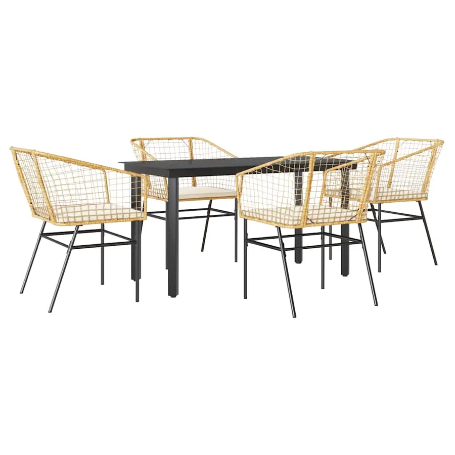 Ensemble à manger jardin coussins 5pcs marron poly rotin verre - 2