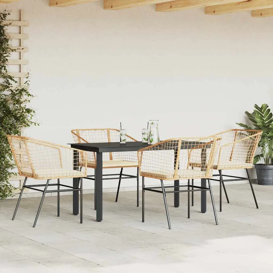 Ensemble à manger jardin coussins 5pcs marron poly rotin verre - 3