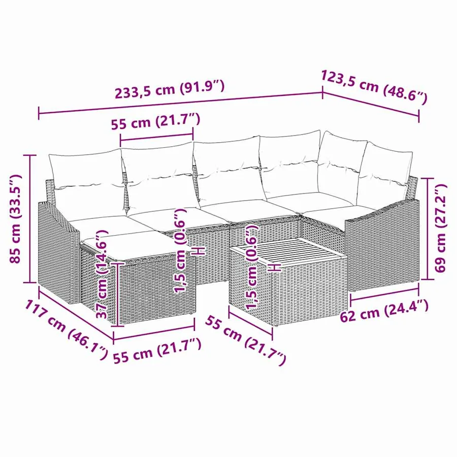 Ensemble de canapé de jardin 8 pcs Beige et Gris clair - 15