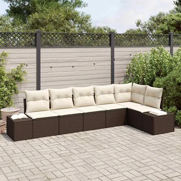 Ensemble de canapé de jardin 6 pcs Marron et Crème polyrotin
