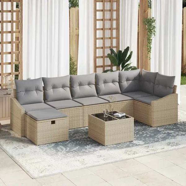 Ensemble de Canapés avec coussin 7 pcs polyrotin
