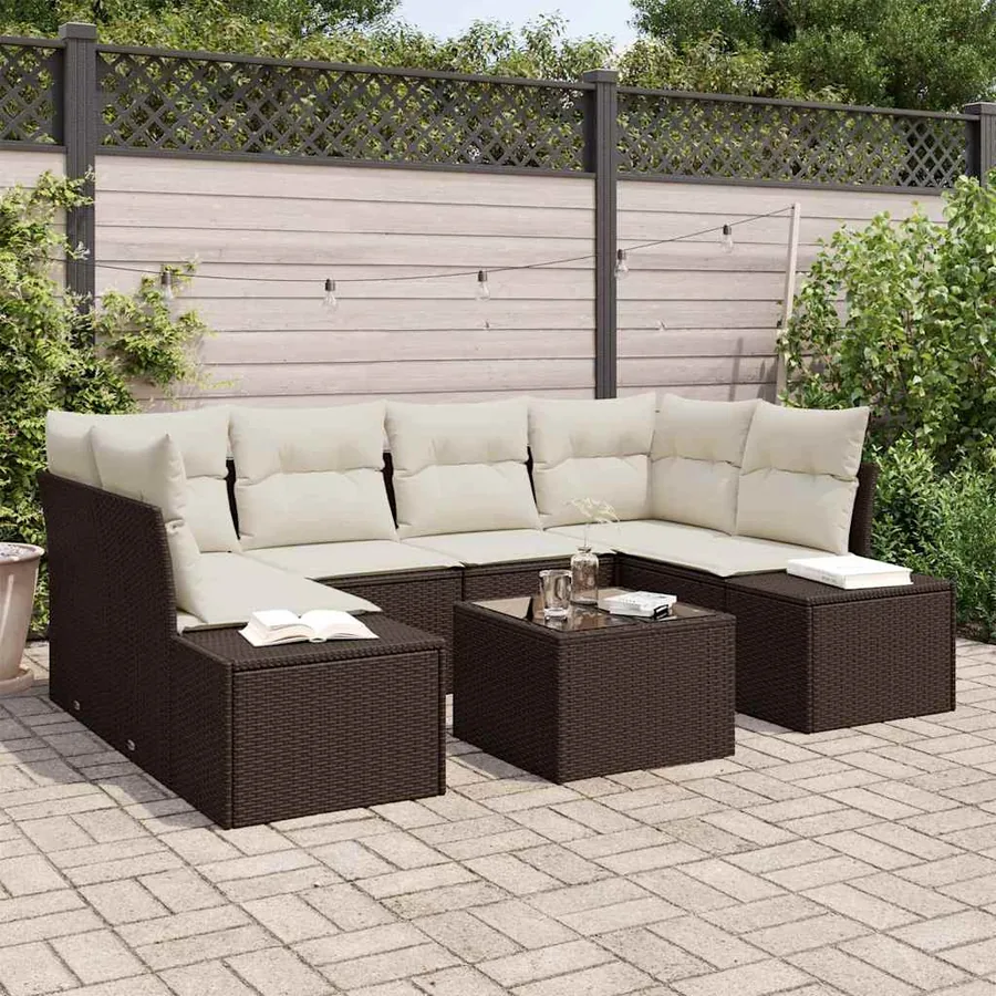 Ensemble de canapé de jardin 7 pcs Marron polyrotin