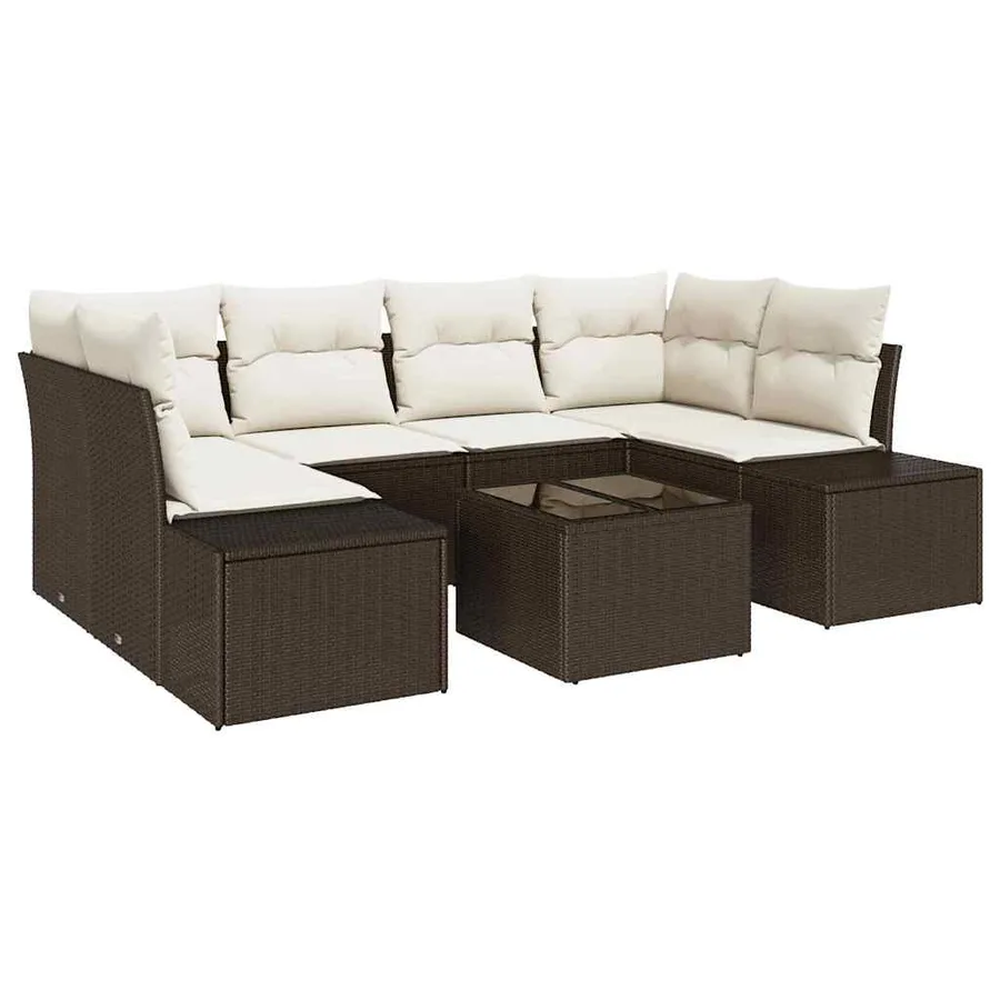 Ensemble de canapé de jardin 7 pcs Marron polyrotin - 2