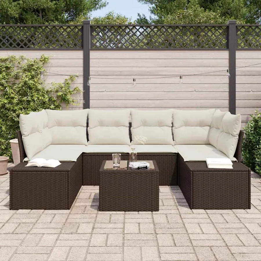 Ensemble de canapé de jardin 7 pcs Marron polyrotin - 3