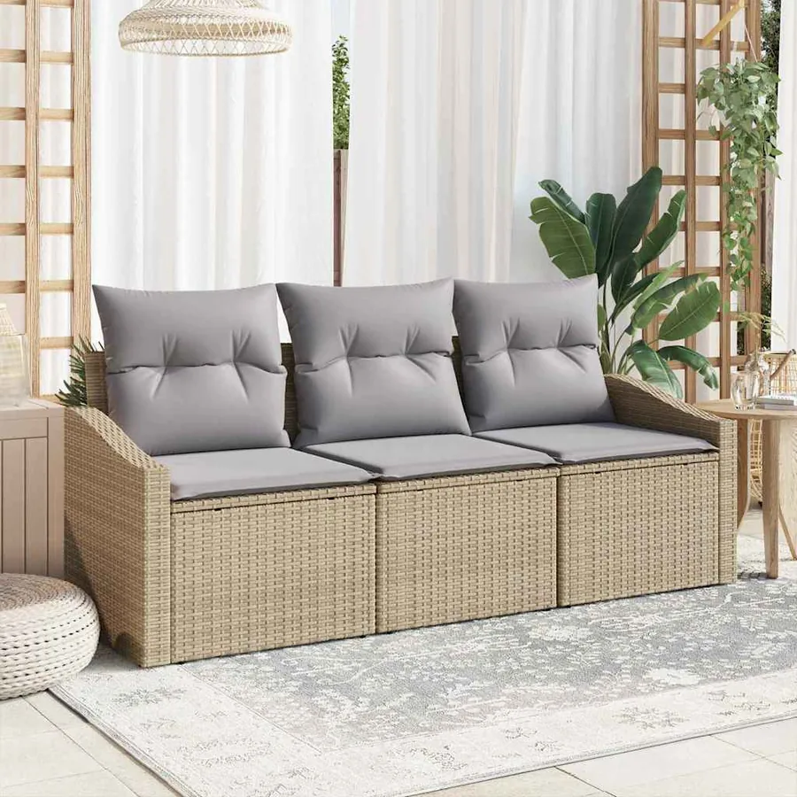 Ensemble de canapé de jardin 3 pcs Beige et Gris clair