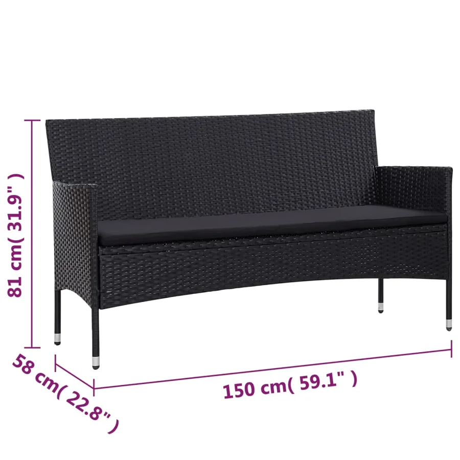Salon de jardin 5 pcs avec coussins résine tressée noir - 14