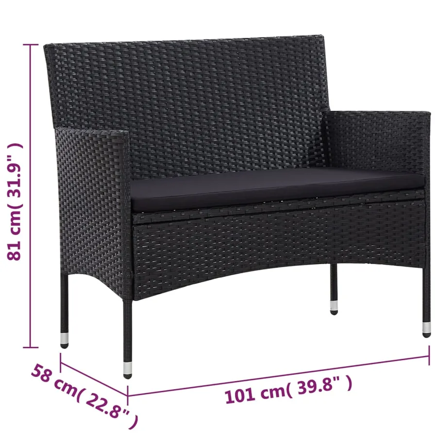 Salon de jardin 5 pcs avec coussins résine tressée noir - 15