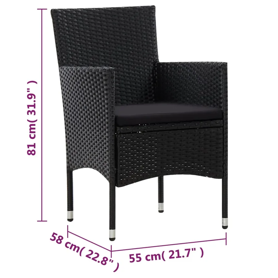 Salon de jardin 5 pcs avec coussins résine tressée noir - 16