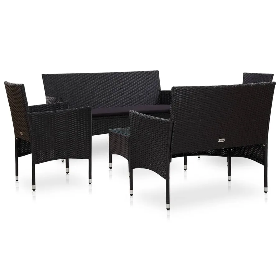Salon de jardin 5 pcs avec coussins résine tressée noir - 2
