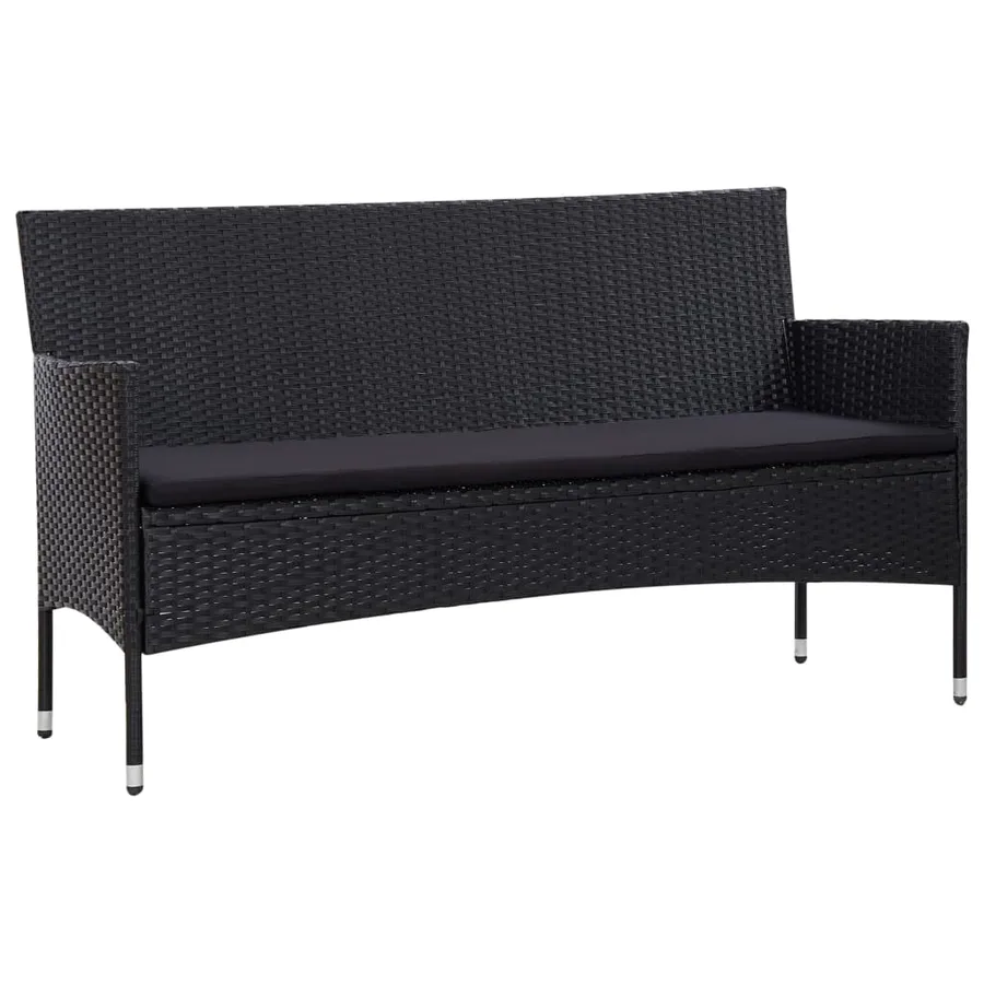 Salon de jardin 5 pcs avec coussins résine tressée noir - 3