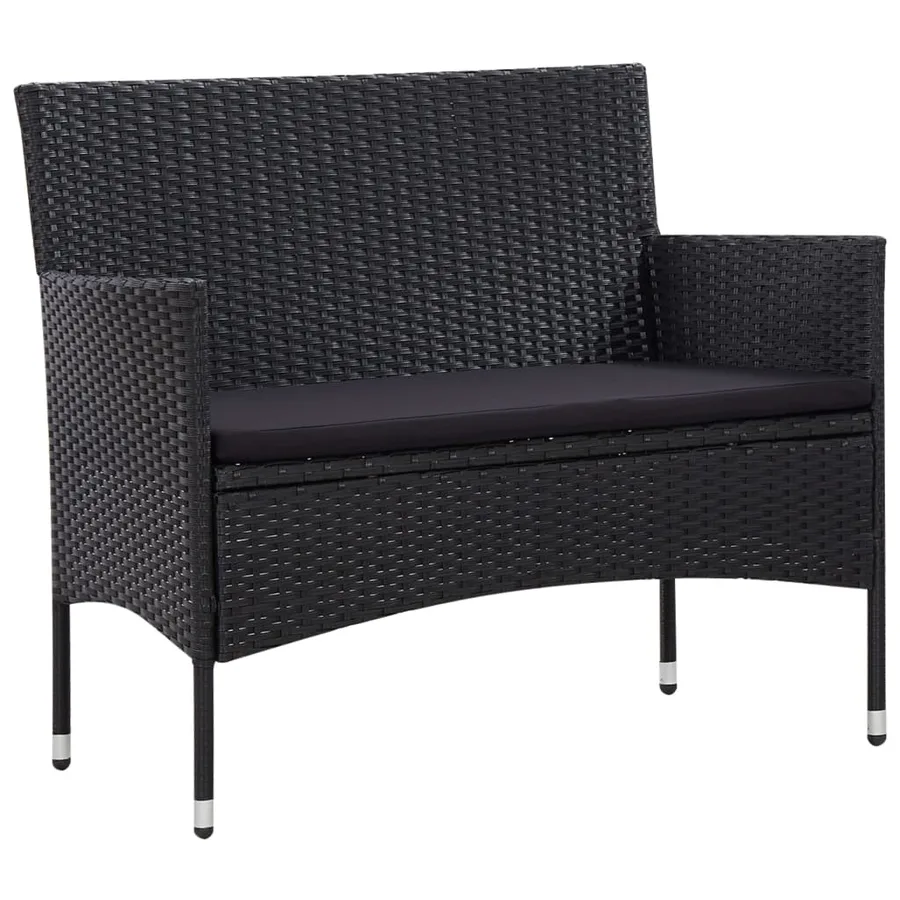 Salon de jardin 5 pcs avec coussins résine tressée noir - 5