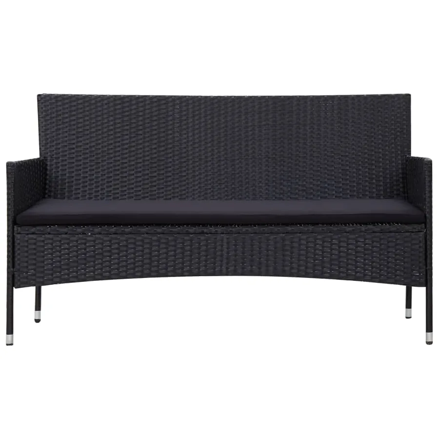Salon de jardin 5 pcs avec coussins résine tressée noir - 9