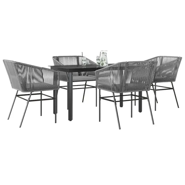 Ensemble à manger jardin coussins 5 pcs gris poly rotin verre